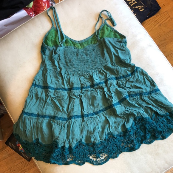 Free People green/teal boho sleeveless top with adjustable straps - Picture 8 of 12